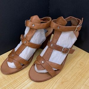 Dolce Vita Block Heel Platform Slide Sandals, women's Nude brown 8.5 Leather New
